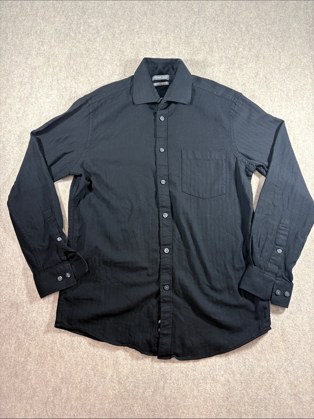 Michael Kors Black Herringbone Regular Fit Stretch Dress Shirt 15.5 32/33 M EUC
